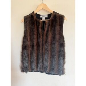 Kikit Maurice Sasson Faux Fur Zip Front Vest Top Women Medium Brown Black‎  Knit